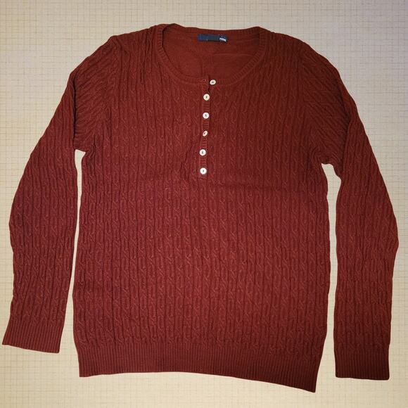 Basic Editions Women's Medium Henley Cable Knit Sweater Burgundy Long Sleeve - Picture 1 of 7